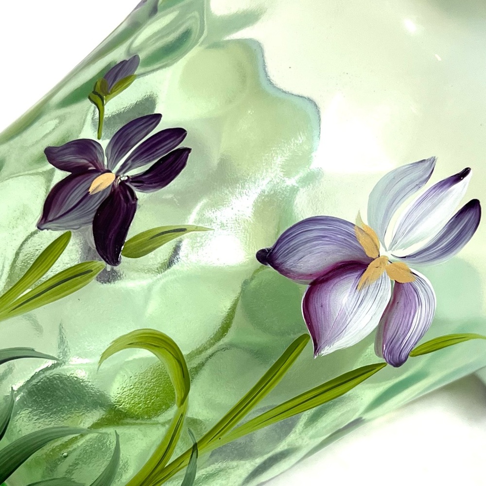 Fenton Desisgner Showcase Series Hand Painted Green Purple Vase Triple Signed - Picture 16 of 17